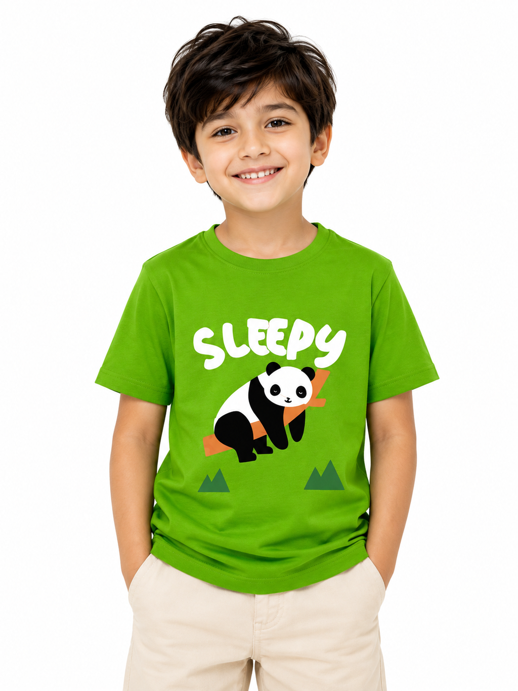 Minnie Miner Kids Sleepy Panda Graphic T-Shirt – Lime Green