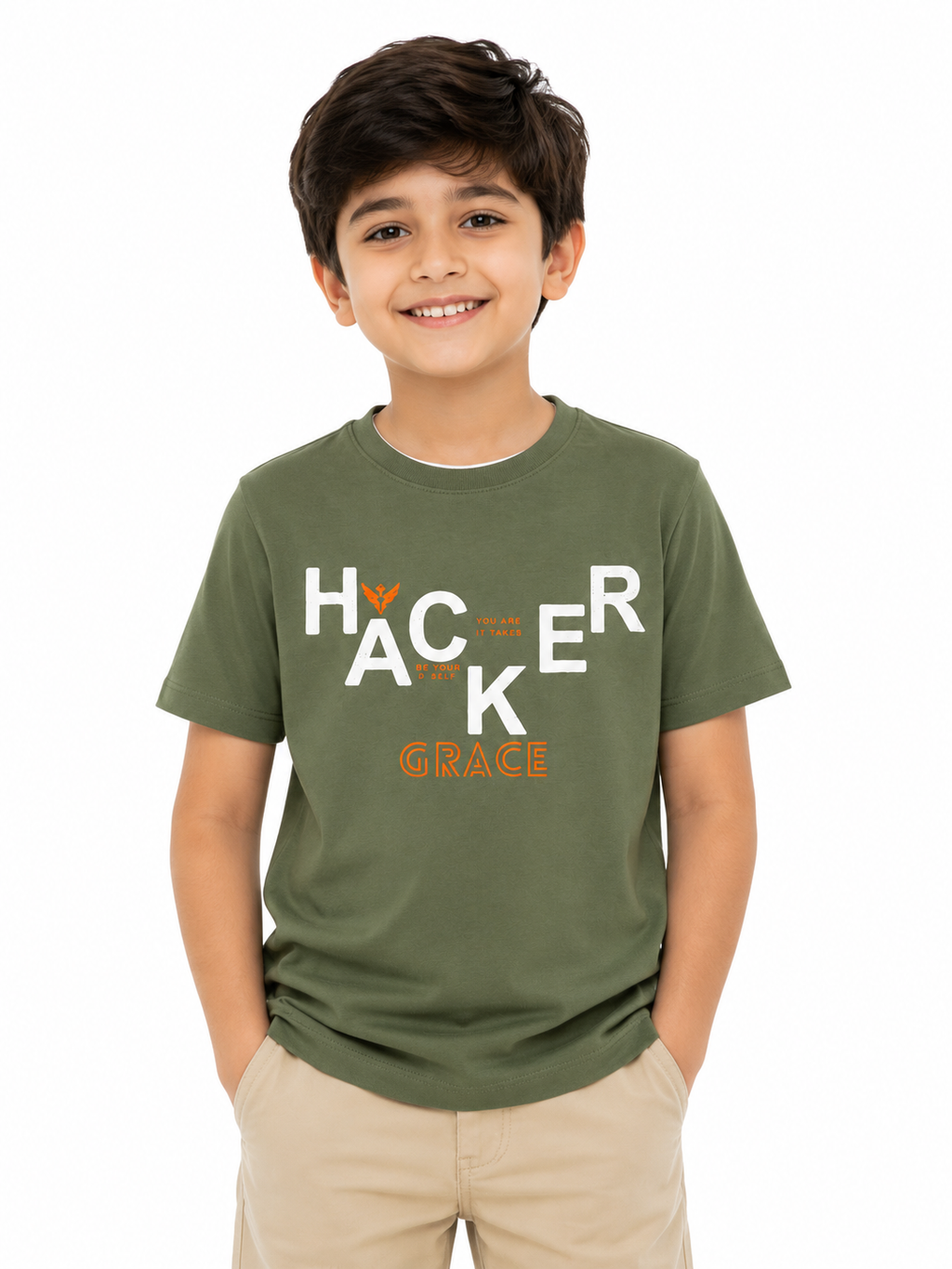 Threads Mark Kids Hacker Graphic Cotton T-Shirt – Olive Green