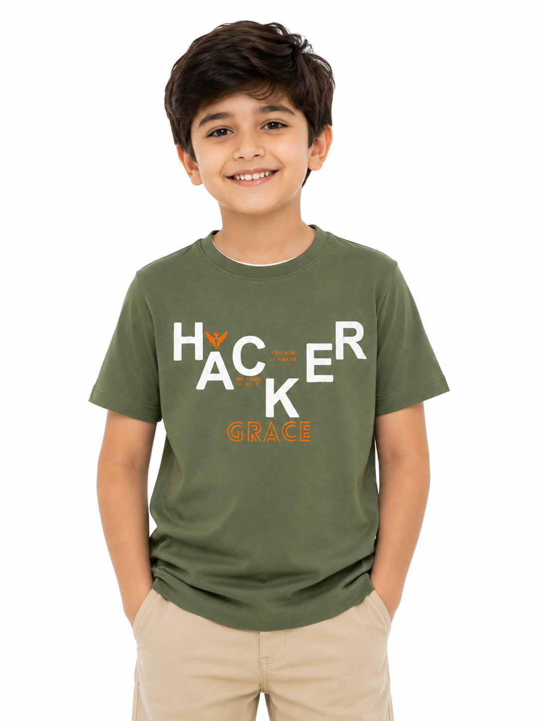 Threads Mark Kids Hacker Graphic Cotton T-Shirt – Olive Green