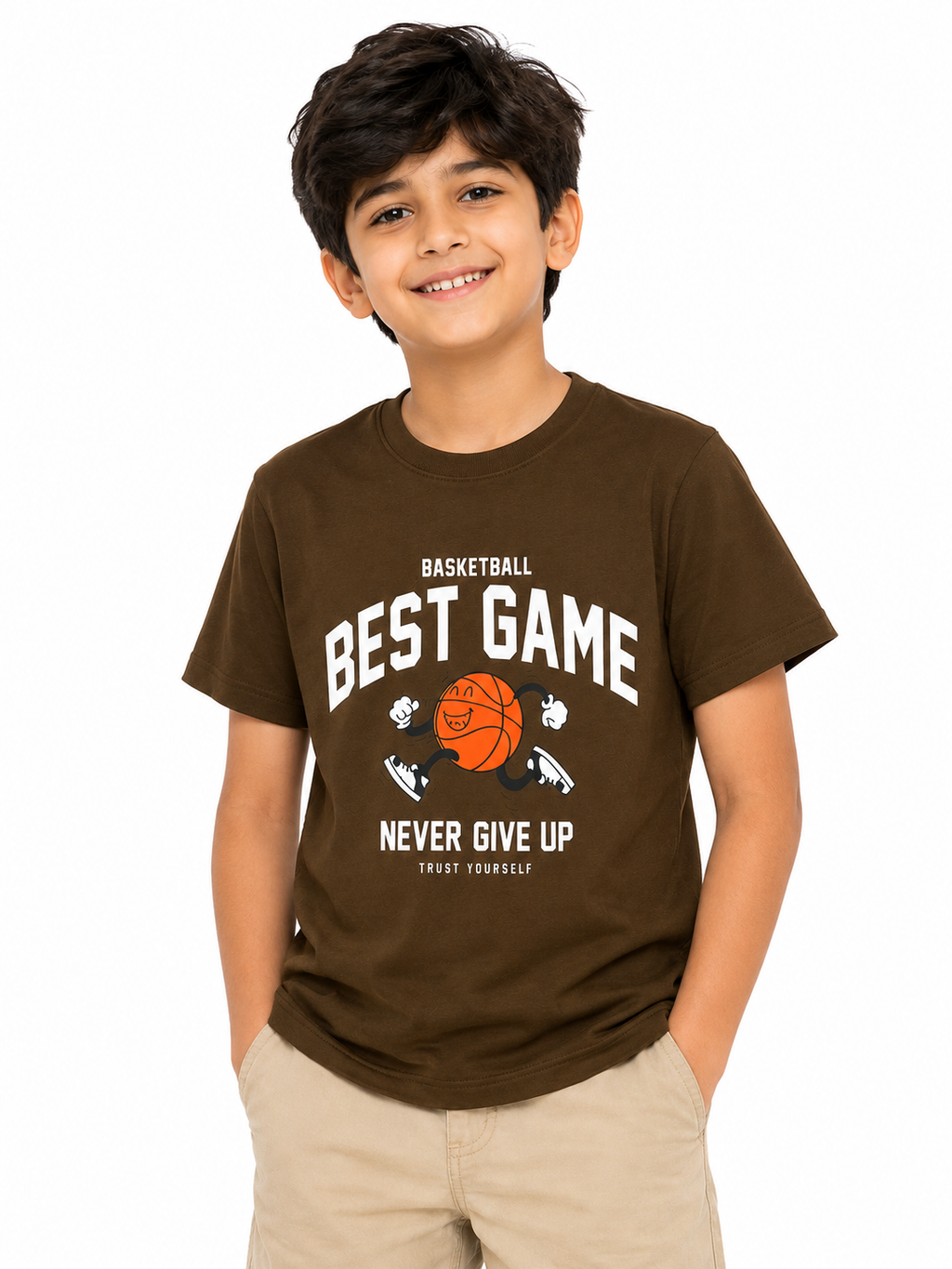 Threads Mark Kids Basketball "Best Game" Graphic Cotton T-Shirt – Brown