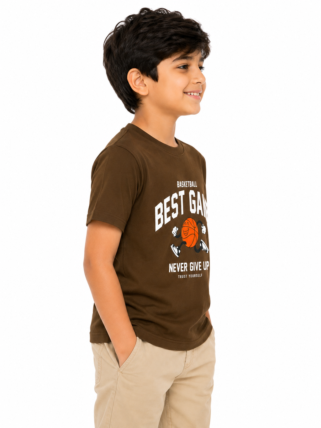 Threads Mark Kids Basketball "Best Game" Graphic Cotton T-Shirt – Brown