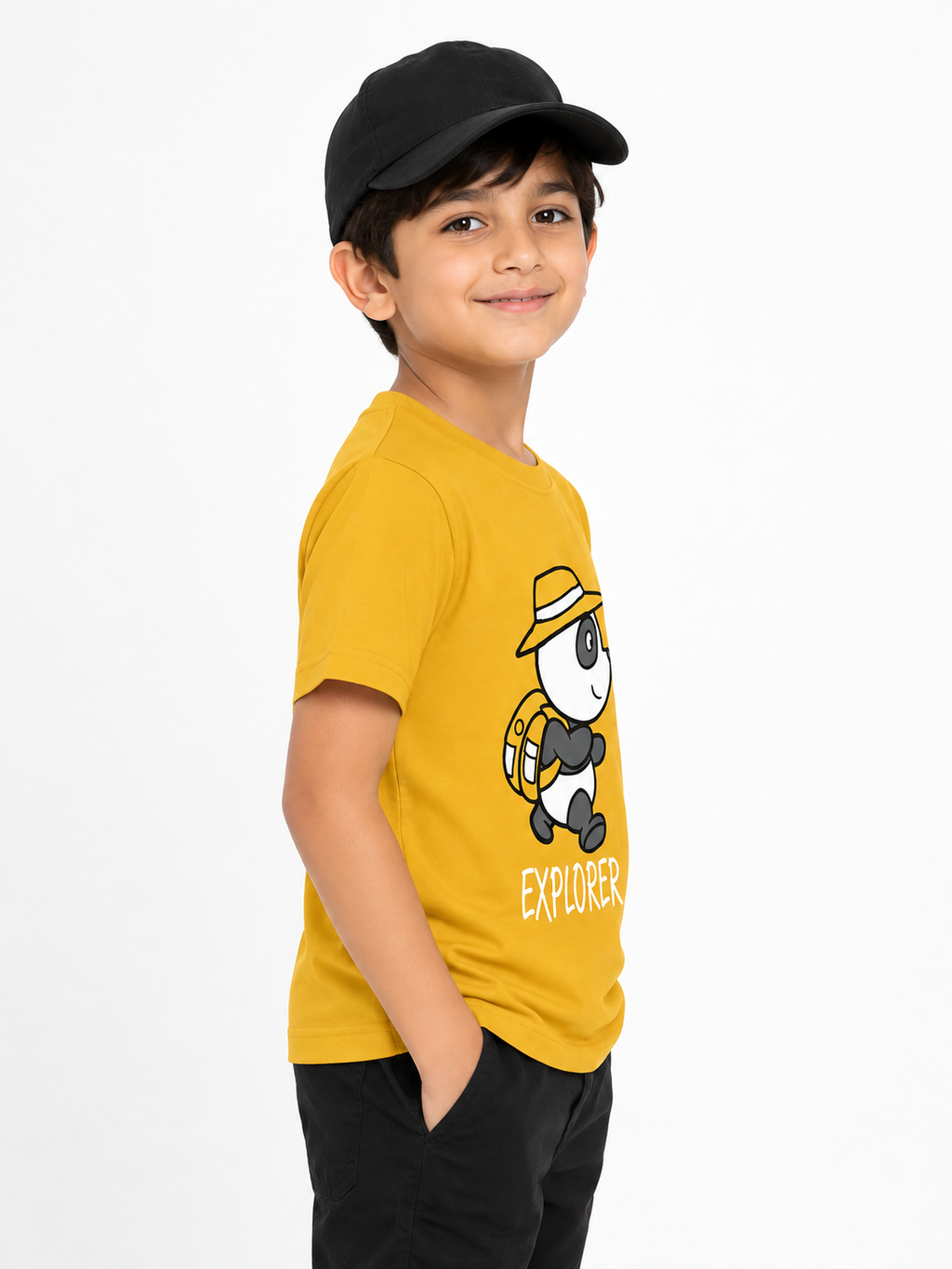 Threads Mark Kids Explorer Panda Graphic Cotton T-Shirt – Mustard Yellow