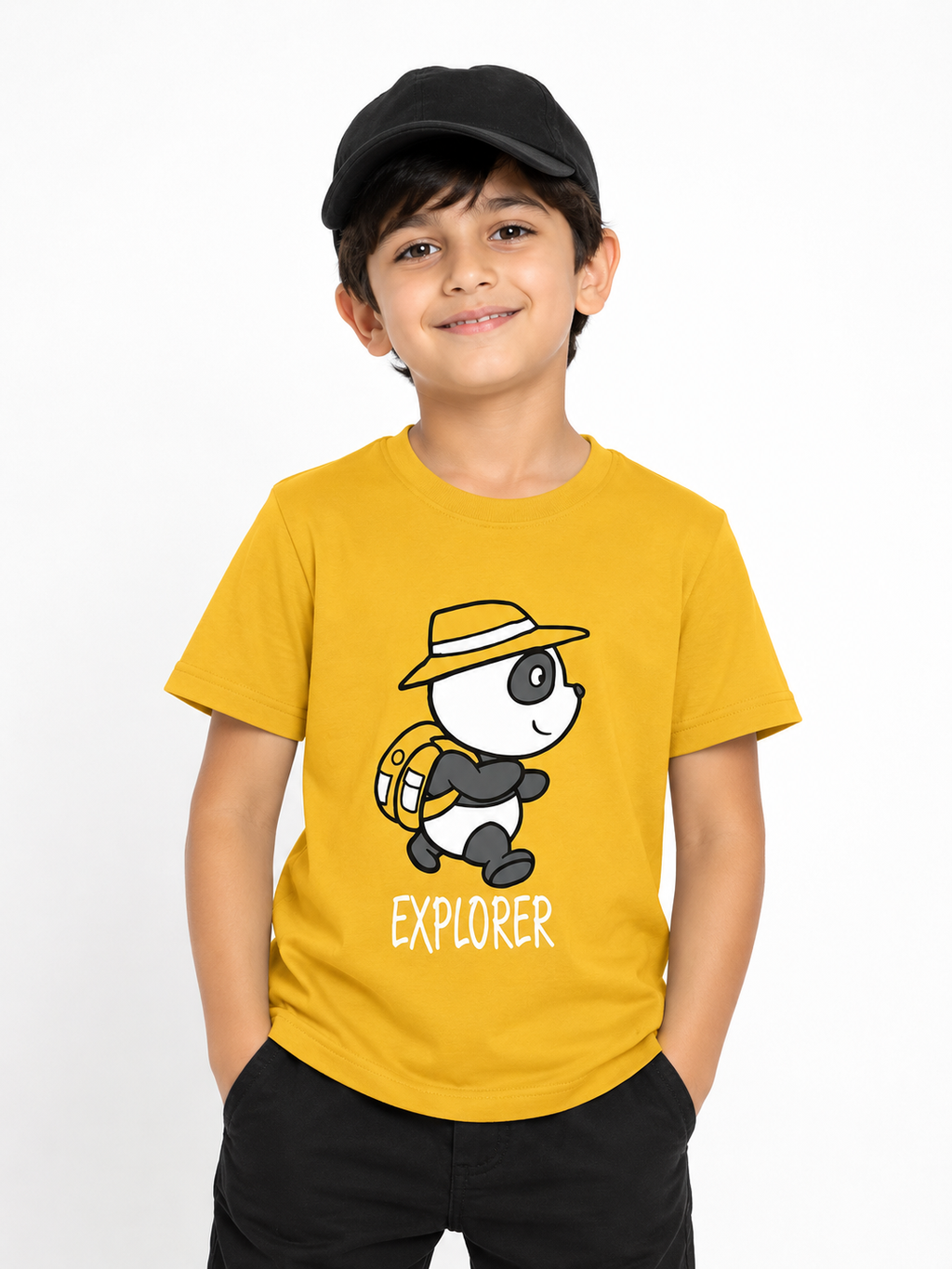 Threads Mark Kids Explorer Panda Graphic Cotton T-Shirt – Mustard Yellow