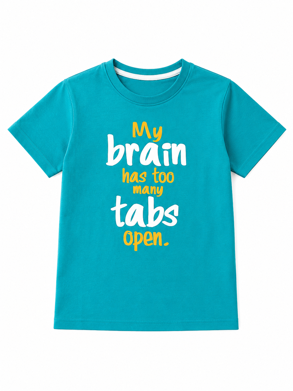 Threads Mark Kids "My Brain Has Too Many Tabs Open" Graphic Cotton T-Shirt – Turquoise Blue