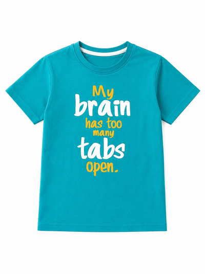 Threads Mark Kids "My Brain Has Too Many Tabs Open" Graphic Cotton T-Shirt – Turquoise Blue
