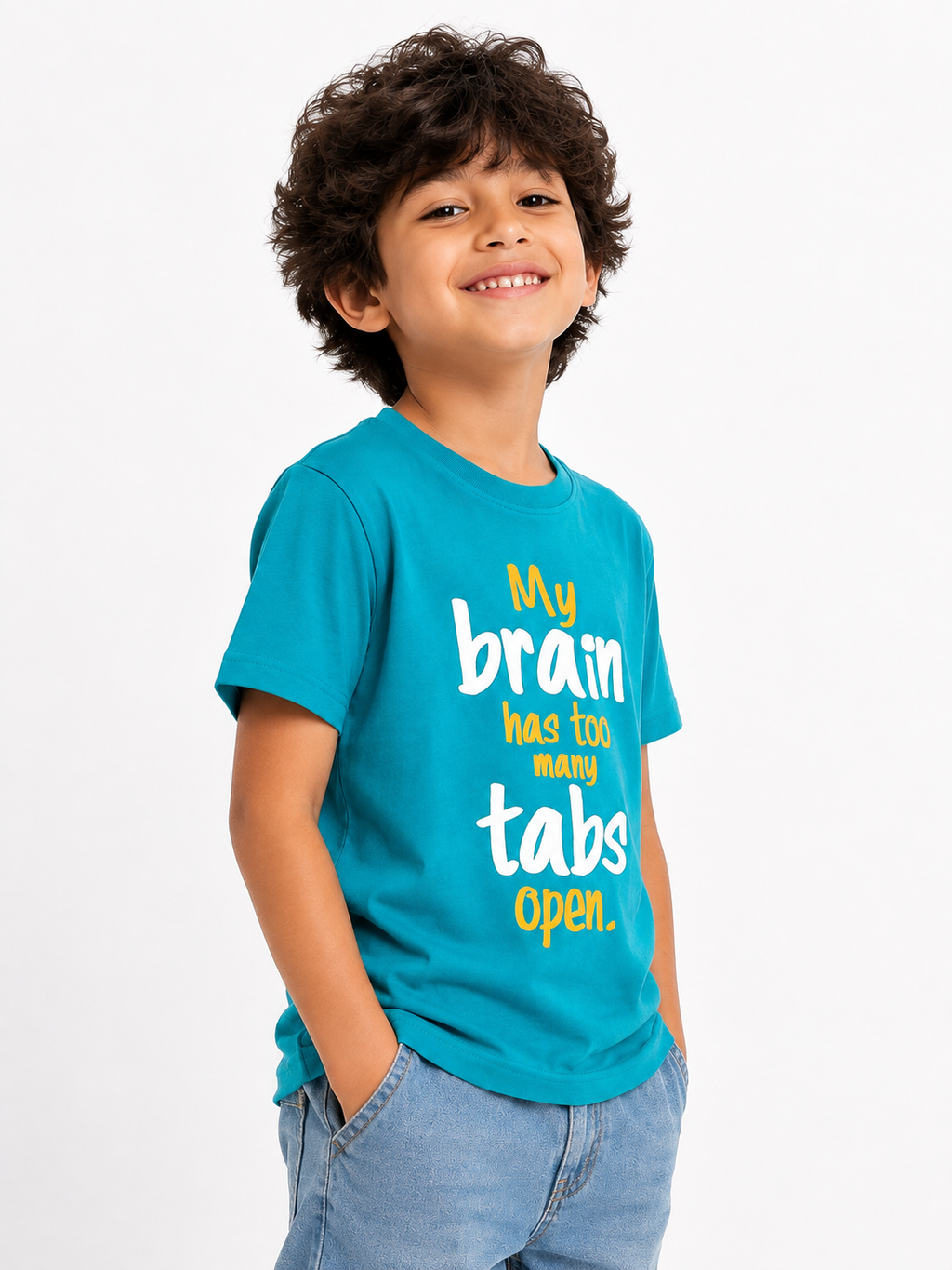 Threads Mark Kids "My Brain Has Too Many Tabs Open" Graphic Cotton T-Shirt – Turquoise Blue