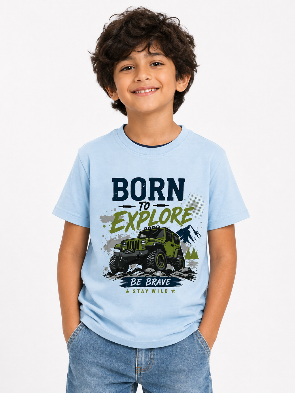 Threads Mark Kids Born to Explore Graphic Cotton T-Shirt – Sky Blue