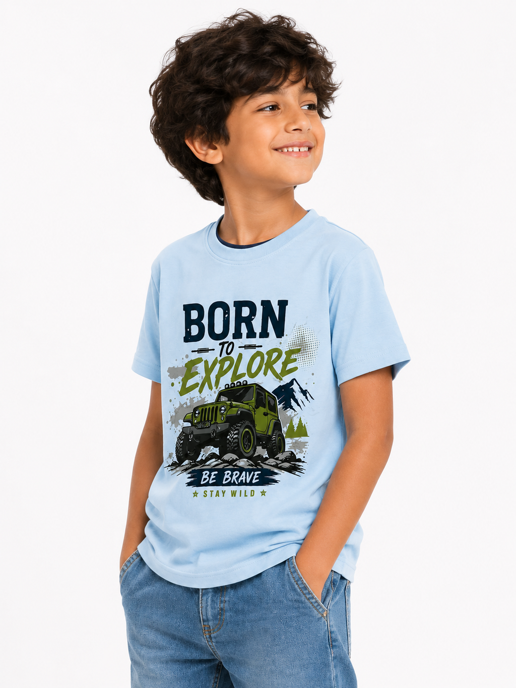 Threads Mark Kids Born to Explore Graphic Cotton T-Shirt – Sky Blue