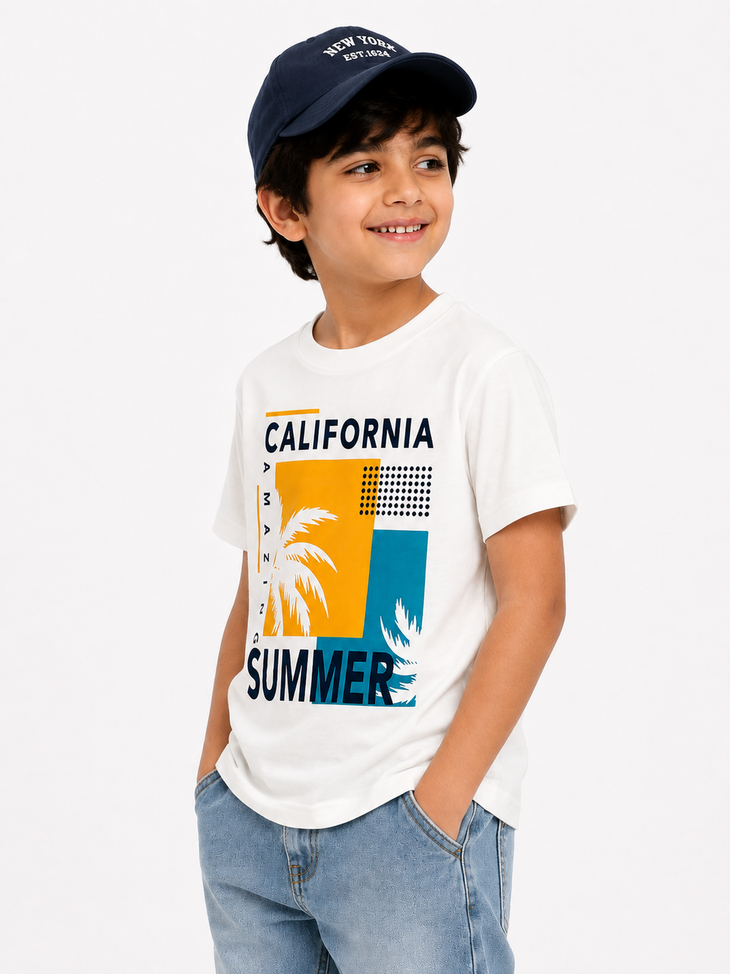 Threads Mark Kids California Summer Graphic Cotton T-Shirt – White
