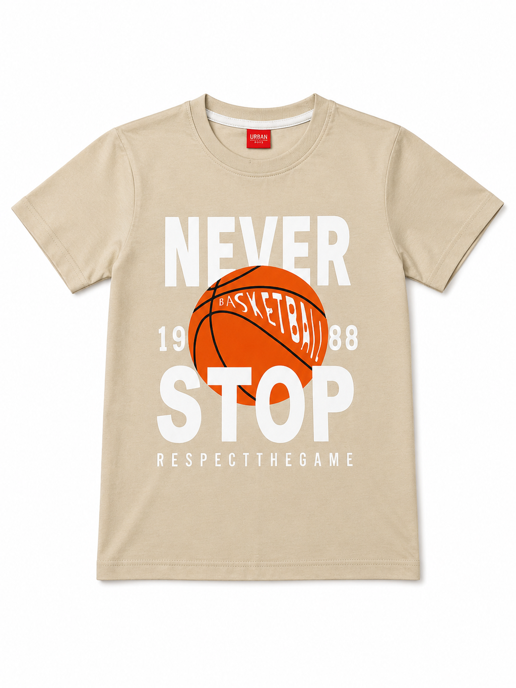 Threads Mark Kids Never Stop Basketball Graphic Cotton T-Shirt – Beige