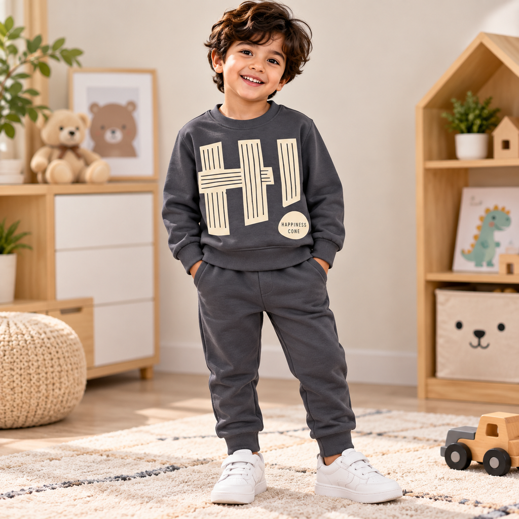 Kids’ Charcoal Grey Sweatshirt & Jogger Set | Cozy Winter 2-Piece Outfit