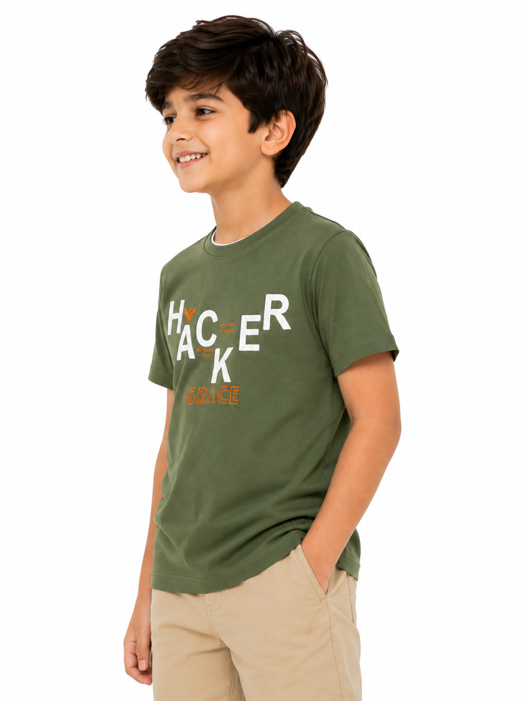 Threads Mark Kids Hacker Graphic Cotton T-Shirt – Olive Green