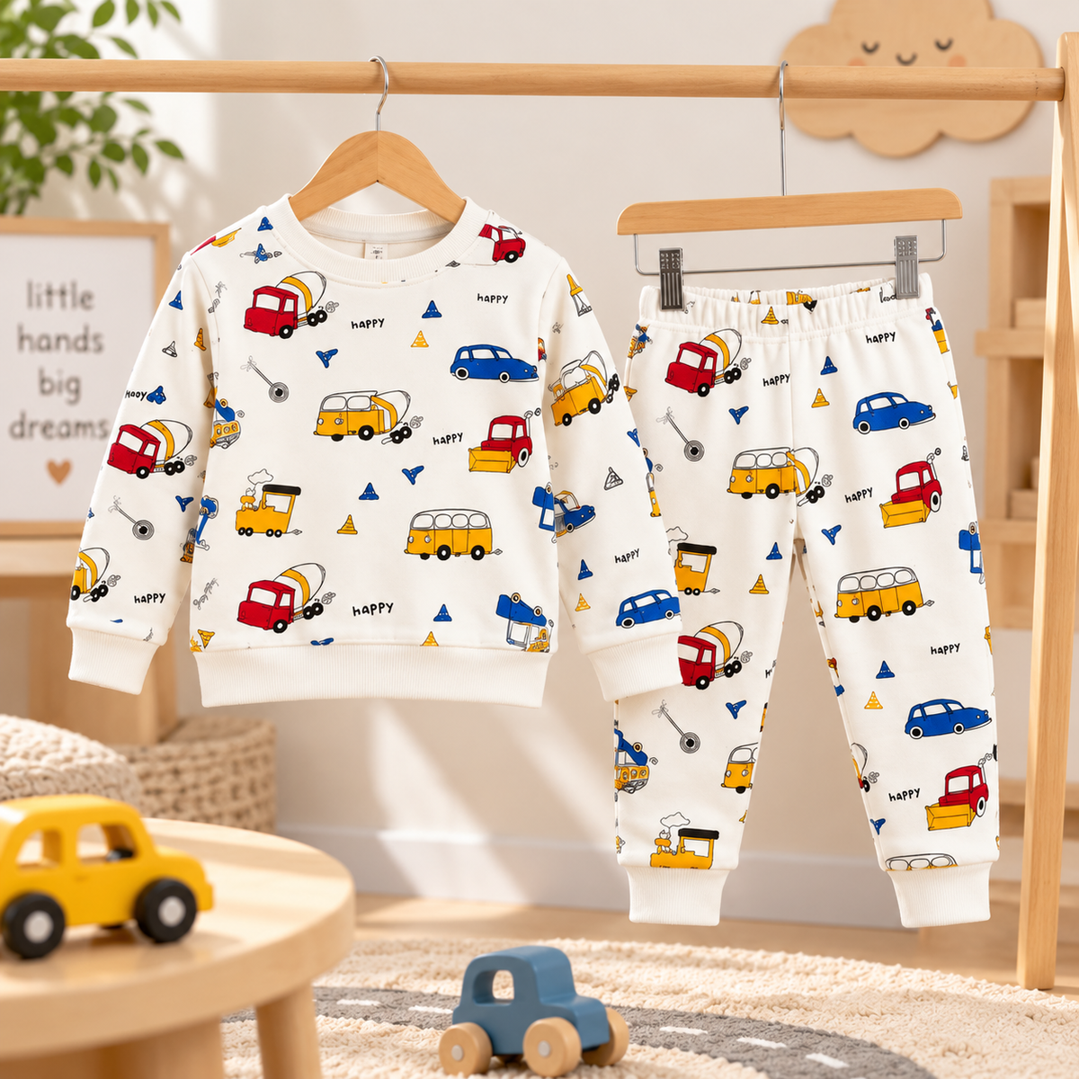 Kids’ Vehicle Print Winter Sweatshirt & Jogger Set | Cozy 2-Piece Outfit