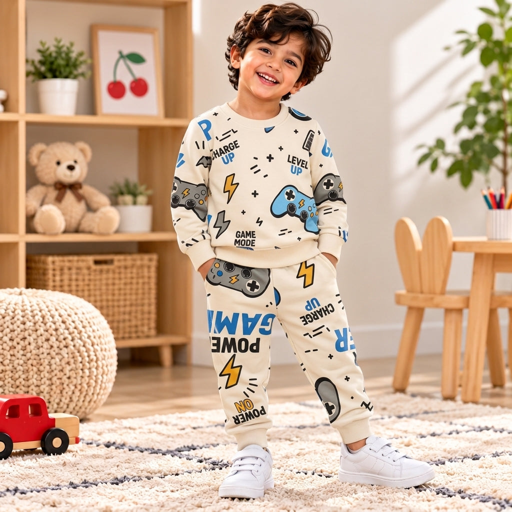 Kids Gaming Print Sweatshirt & Jogger Set | 2-Piece Game Mode Outfit