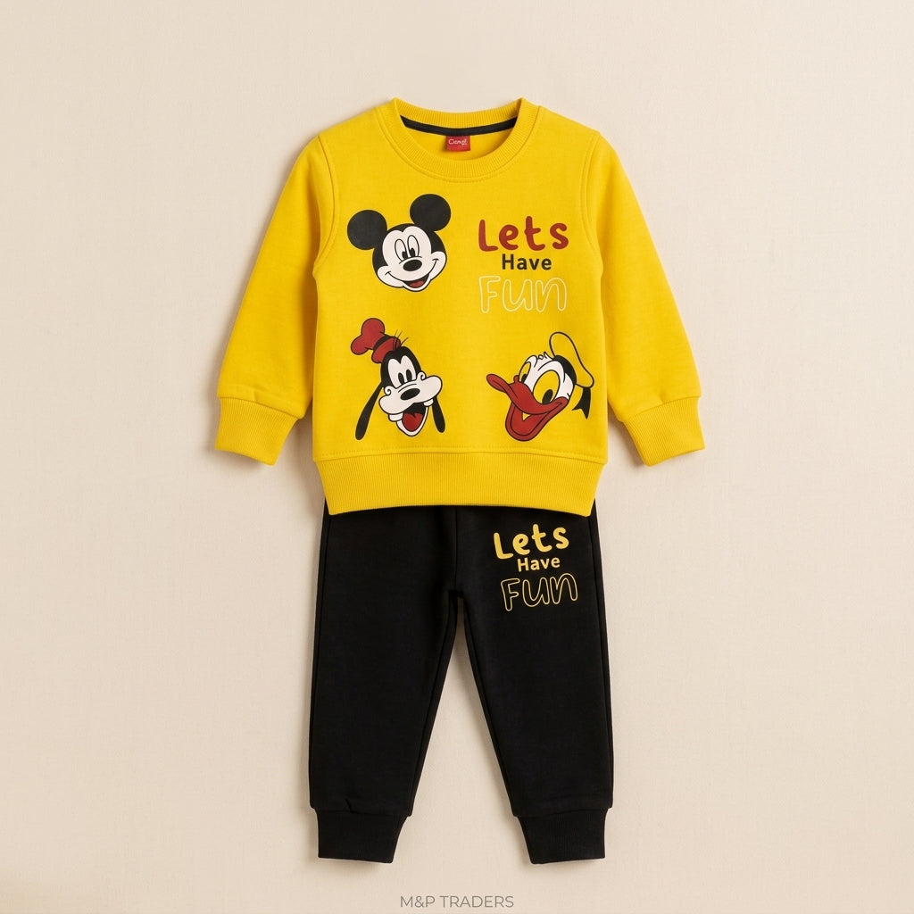 Kids Mickey & Friends Yellow Sweatshirt & Jogger Set | Fun Graphic 2-Piece Outfit