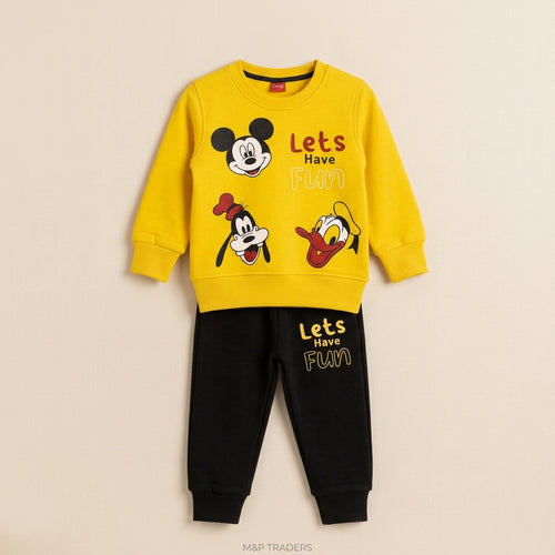 Kids Mickey & Friends Yellow Sweatshirt & Jogger Set | Fun Graphic 2-Piece Outfit