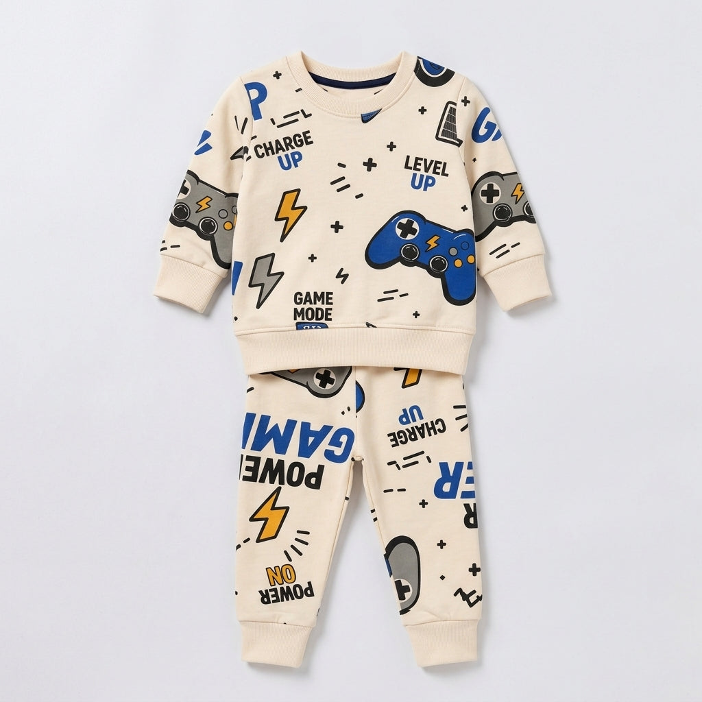 Kids Gaming Print Sweatshirt & Jogger Set | 2-Piece Game Mode Outfit