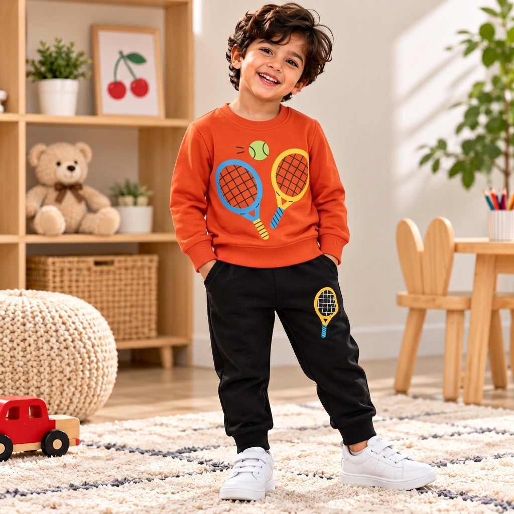 Kids Tennis Print Sweatshirt & Jogger Set | 2-Piece Sports Outfit