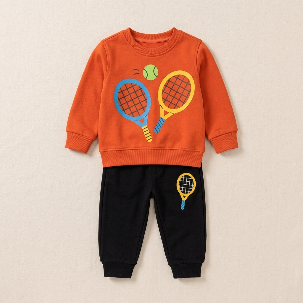 Kids Tennis Print Sweatshirt & Jogger Set | 2-Piece Sports Outfit