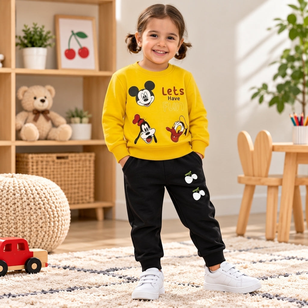 Kids Mickey & Friends Yellow Sweatshirt & Jogger Set | Fun Graphic 2-Piece Outfit