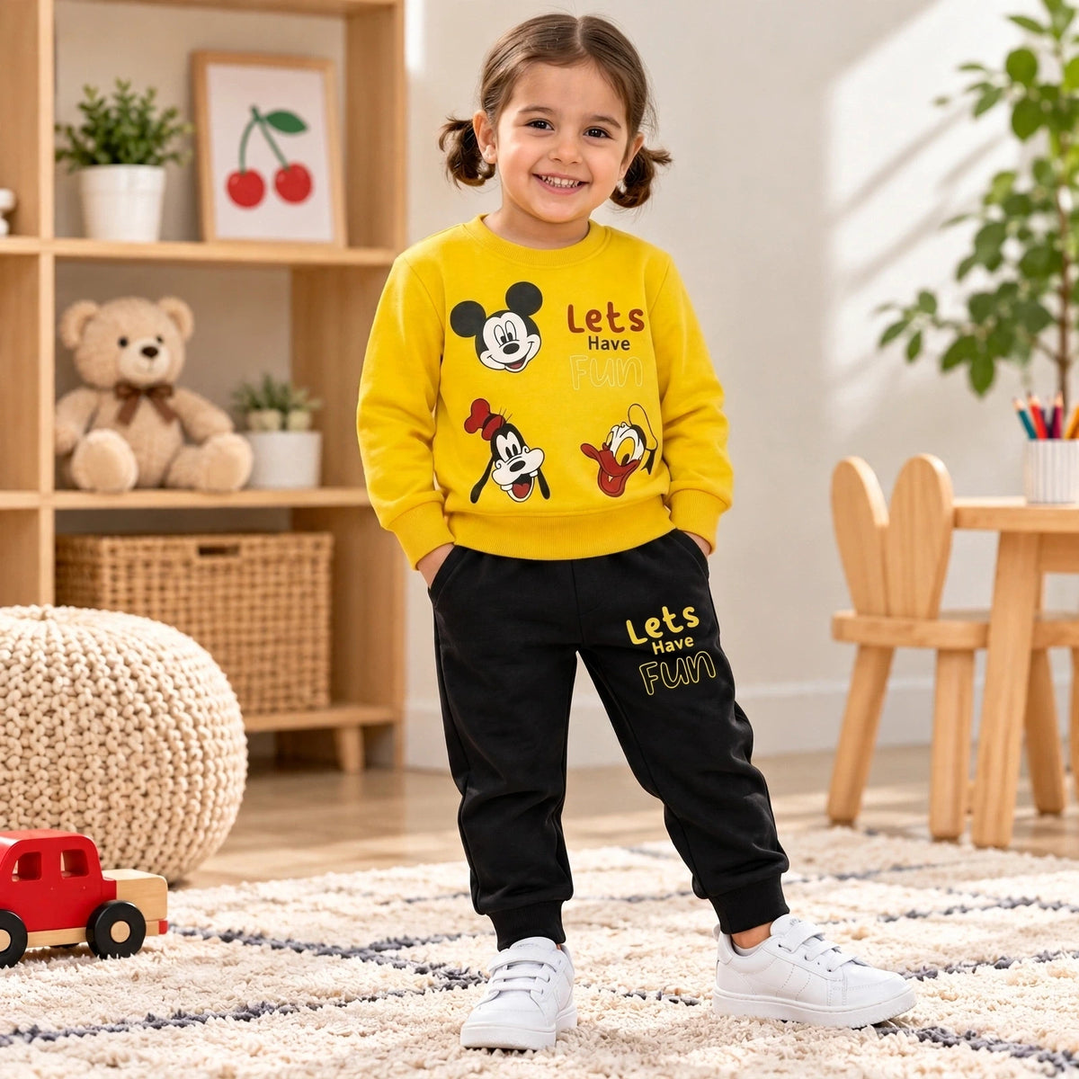 Kids Mickey & Friends Yellow Sweatshirt & Jogger Set | Fun Graphic 2-Piece Outfit